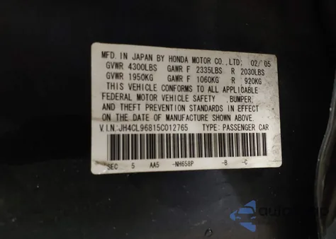 2005 Acura Tsx z USA, uszkodzony, nr VIN JH4CL96815C012765